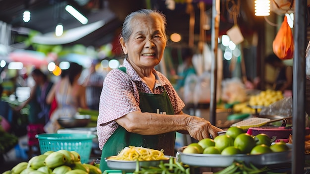 Photo older woman selling fruit in thai market