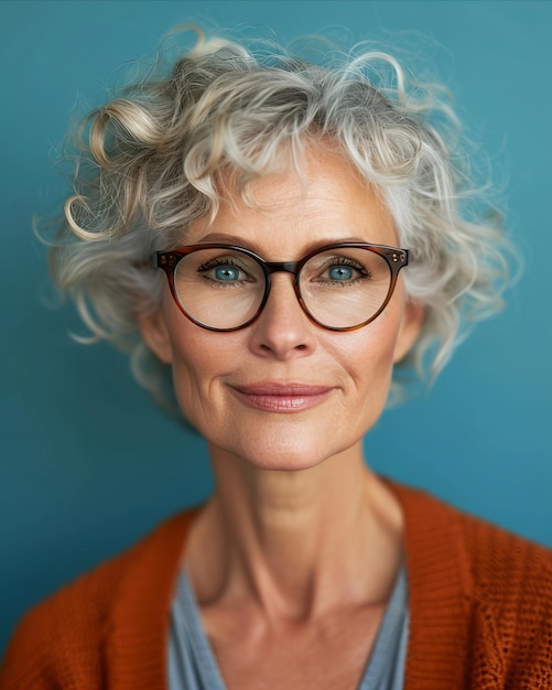 An older woman with glasses and curly hair