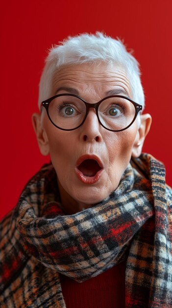 Photo an older woman with glasses and a scarf looking surprised