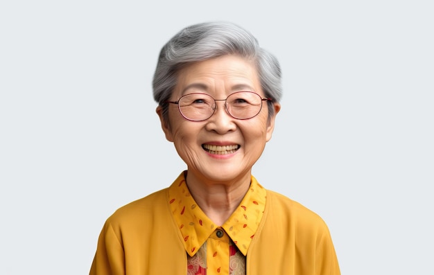 Photo an older woman with glasses and a yellow shirt on