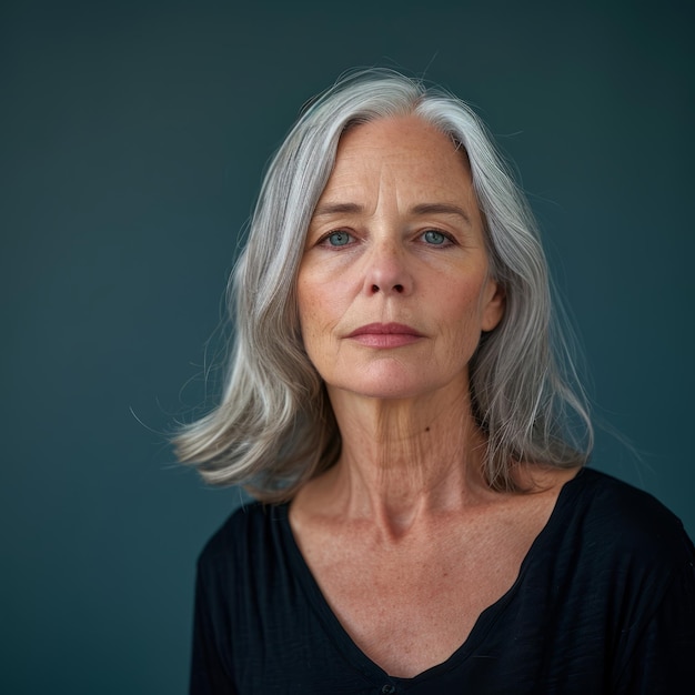 Photo an older woman with gray hair and a black top