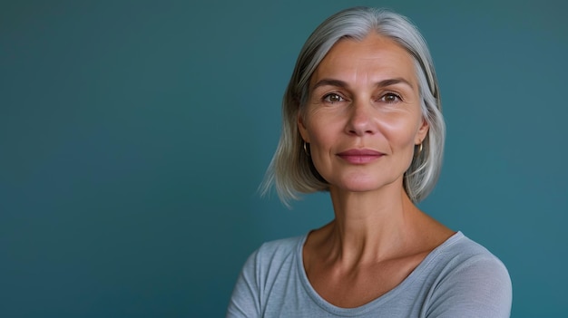 Photo an older woman with gray hair looking at the camera