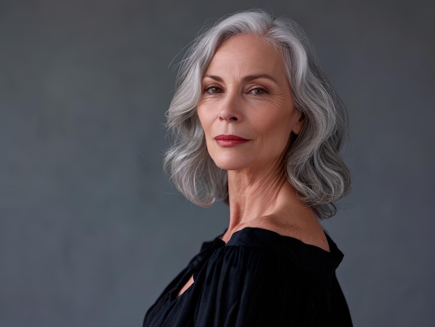 An older woman with gray hair posing for the camera