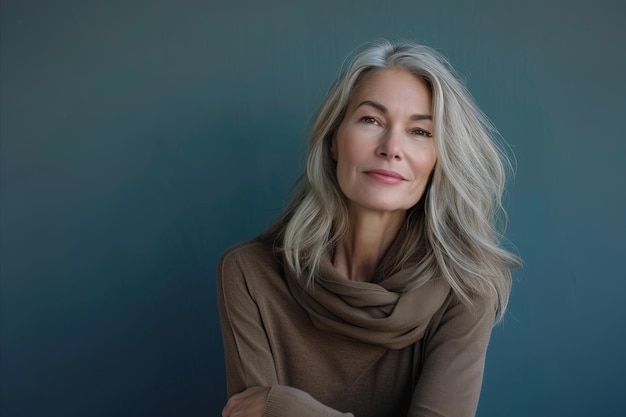 An older woman with gray hair posing for the camera