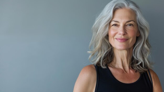 An older woman with gray hair posing for the camera