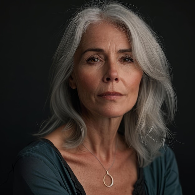 An older woman with gray hair posing for a portrait