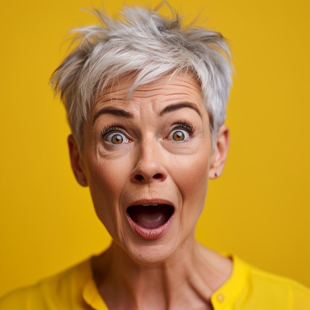 An older woman with a shocked expression on her face