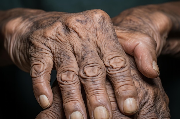 Foto le mani di una donna anziana con rughe