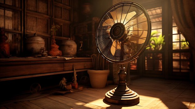 a oldest table fan in a old room high quality realistic