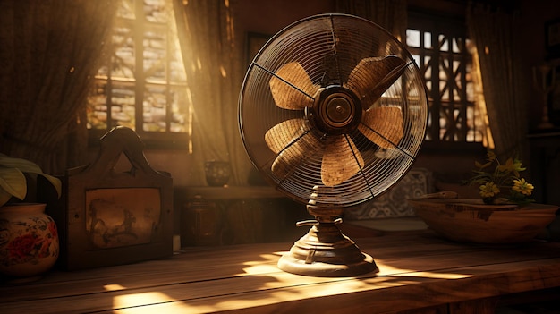 Photo a oldest table fan in a old room high quality realistic