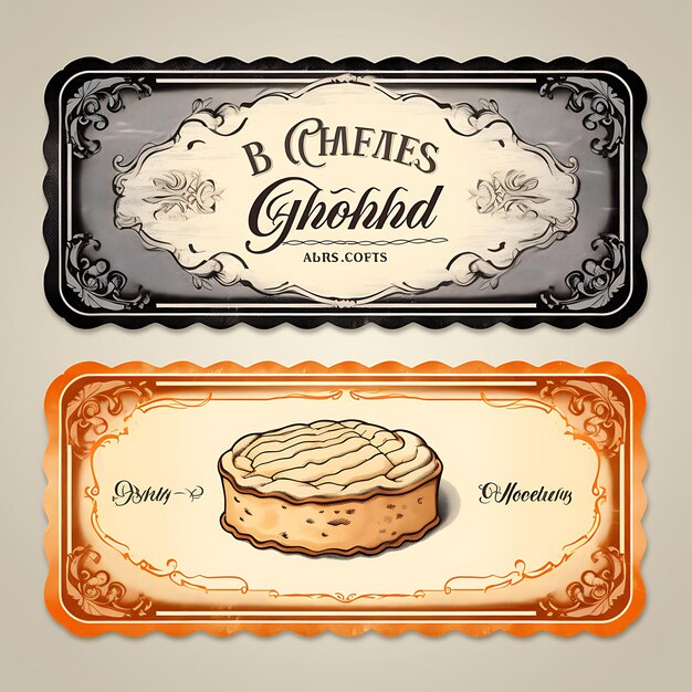 OldFashioned Bakery Tag Parchment Paper Vintage Script Orna 2D Card Design Creative Illustration