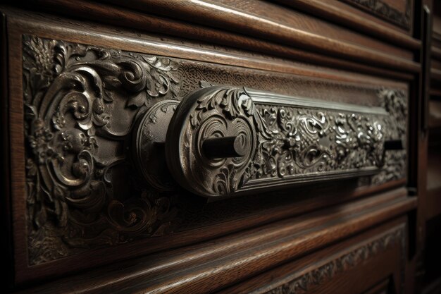Oldfashioned door handle with intricate metalwork and filigree details created with generative ai