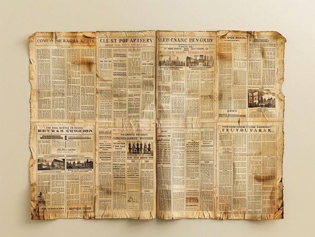 Photo an oldfashioned newspaper print vintage headlines arranged in columns against a yellowed background