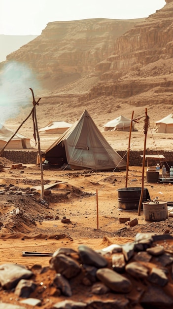 Photo oldschool planetary archeology dig unearthing relics of ancient civilizations dusty tents