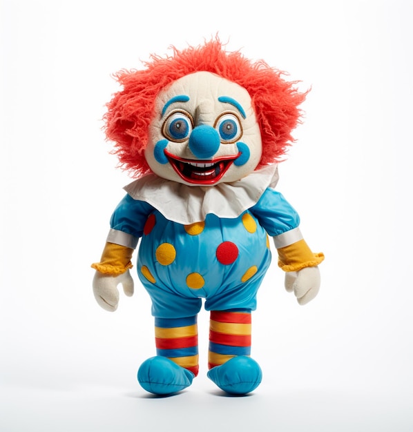 an oldstyle plush doll dressed as a clown