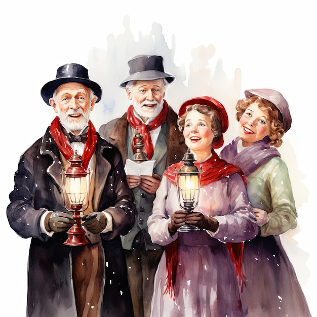 OldTime Christmas Carolers Watercolor