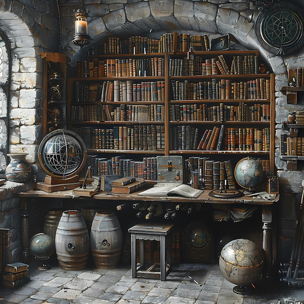 Oldworld library with rich historical details