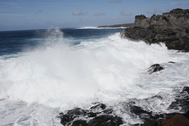 오레아제 올라스 롬피엔도 (Oleaje olas rompiendo en la costa rocosa de canarias)