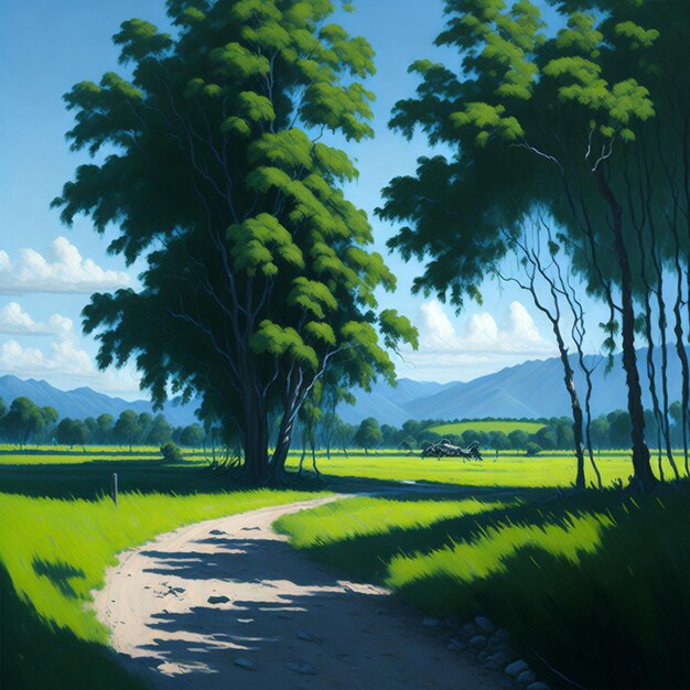 オリ絵画夏の山の風景