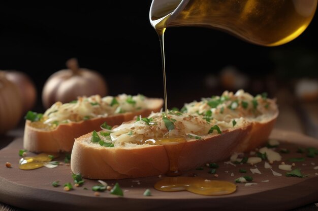 Olie bruschetta achtergrond gieten Genereer Ai