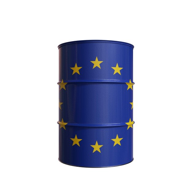 Oliebarrel met de vlag van de Europese Unie