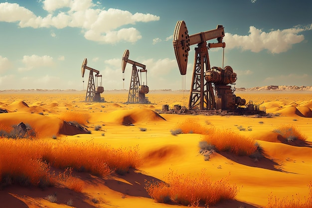 Foto oliepompinstallatie in woestijn op olieveldterrein olie- en gasproductie ai