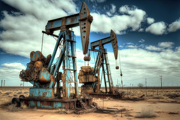 Oliepompinstallatie in woestijn op olieveldterrein Olie- en gasproductie AI