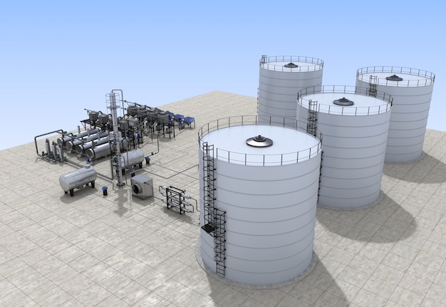 olieraffinaderij, chemische productie, afvalverwerkingsfabriek, externe visualisatie, 3D-weergave