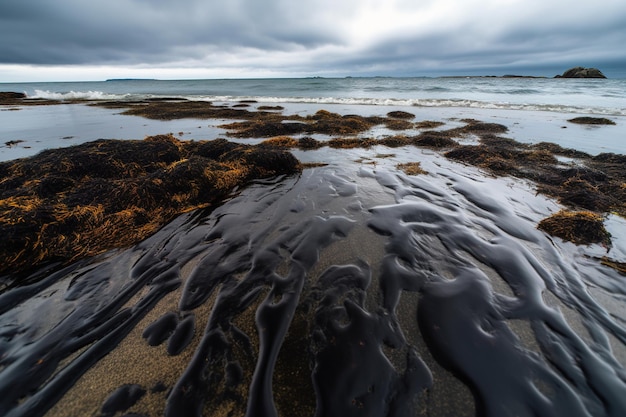 Olieslib dat de zee verontreinigt tijdens de generatieve ai van de olieramp