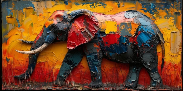 Olieverf van een olifantenkunstenaar verzameling dierverf voor decoratie en interieur