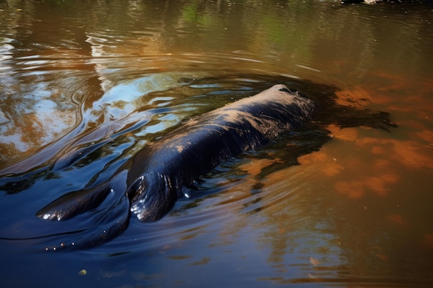 Olievlek op rivierwater van rivier of meer