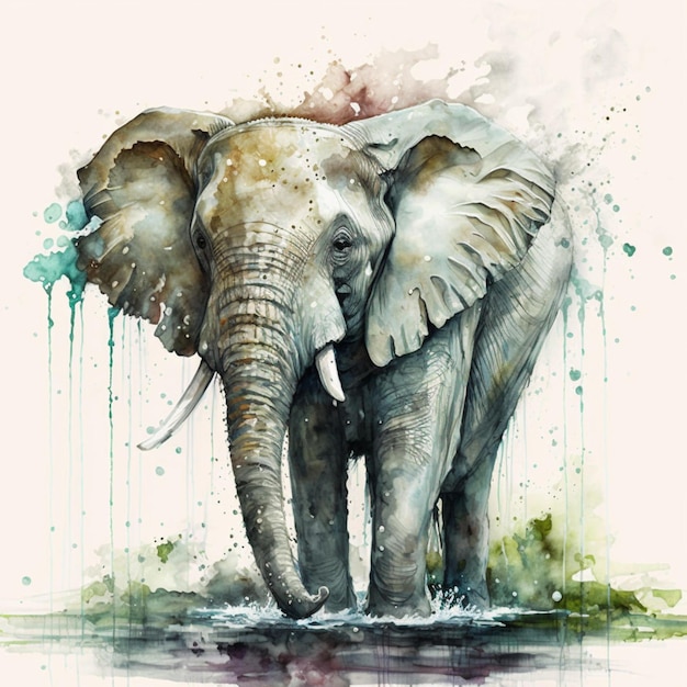 Olifant abstracte aquarel