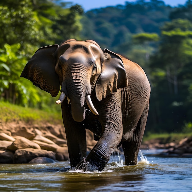 Olifant bij de beek in de jungle