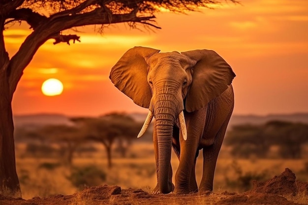 olifant bij zonsondergang in een nationaal park in Kenia