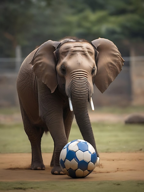 olifant die voetbal speelt ai beeld