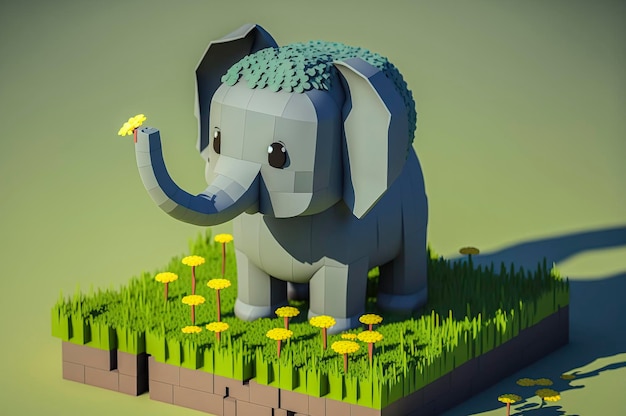 Olifant, dieren gemaakt van 3D-kubussen, voxel-illustratie voor videogames of ter illustratie van 3D-animatie en vfx-studio's, gemaakt met generatieve AI-technologie