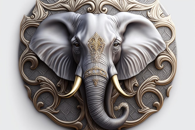 Olifant illustratie met gouden attributen witte achtergrond Generatieve AI