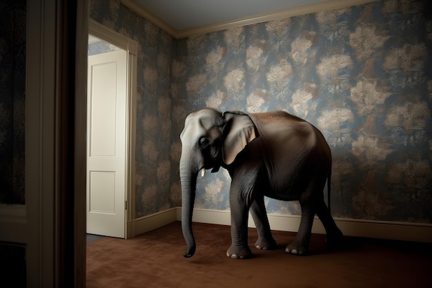 Olifant in de kamer neurale netwerk gegenereerd fotorealistische afbeelding