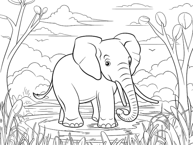 Olifant kleurboek pagina zwart-wit overzicht dierentuin dieren illustratie voor kinderen