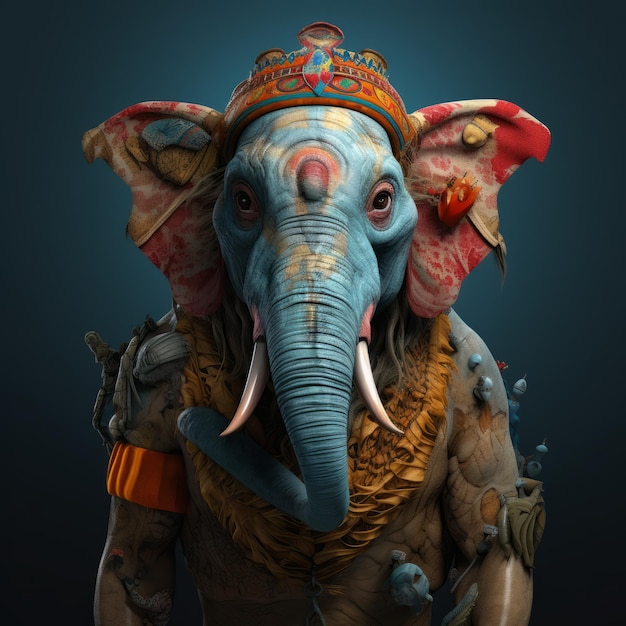 Olifant met Indiase Ornament Mythologie geïnspireerd Fantasy Character Design