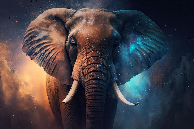 Olifant op Space Nebula Achtergrond Wallpaper