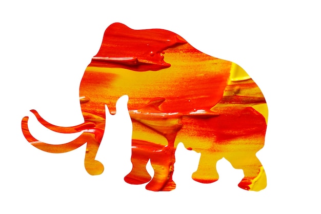 Olifant silhouet met kleur verf textuur geïsoleerd op een witte achtergrond