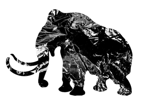 Foto olifant silhouet met polyethyleen textuur geïsoleerd op een witte achtergrond