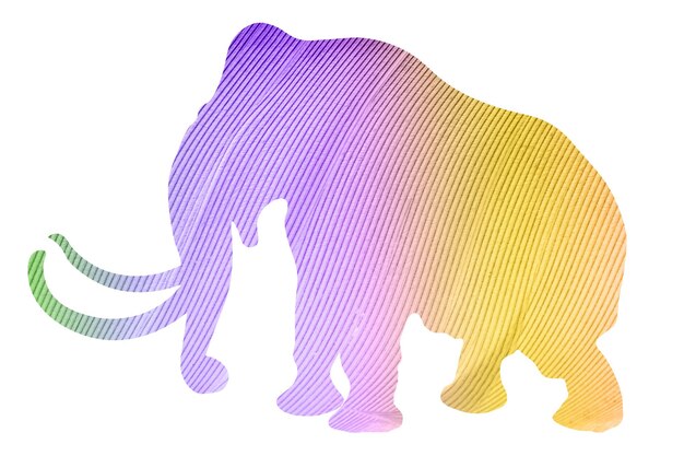 Olifant silhouet met veer textuur geïsoleerd op een witte achtergrond