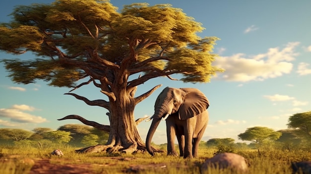 Olifantdier dat in de boom staat AI-gegenereerde afbeelding