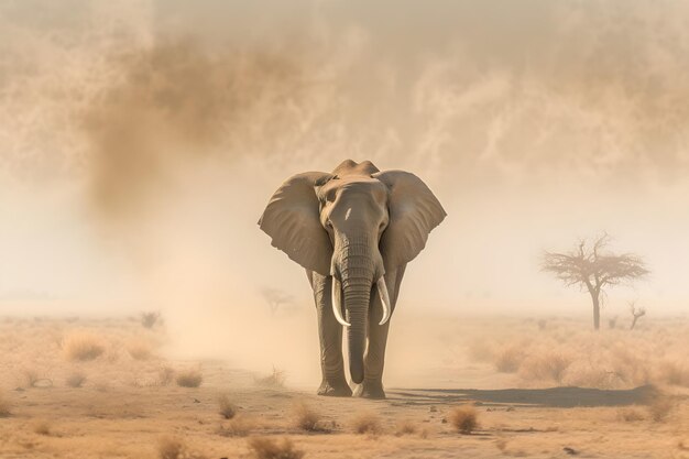 Foto olifanten lopen over een droog grasveld dier en natuur milieuconcept