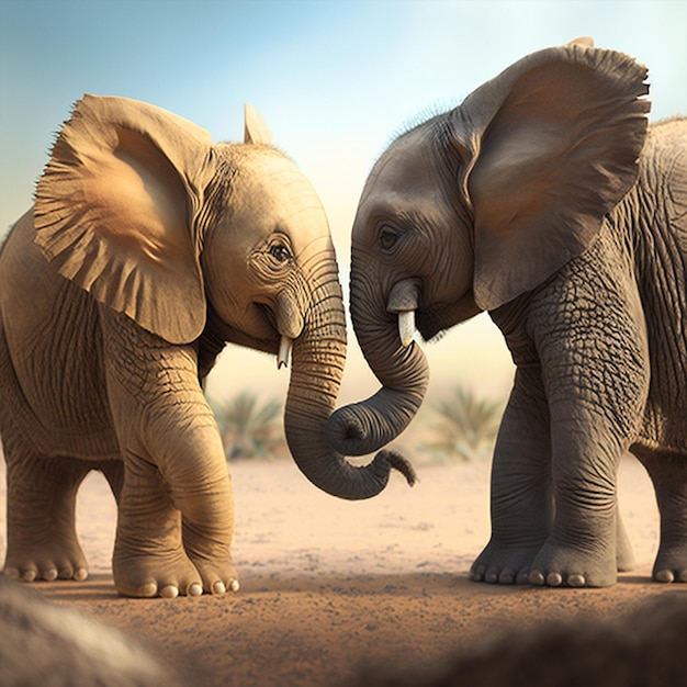 Foto olifanten vechten met elk oor tegen generatieve ai