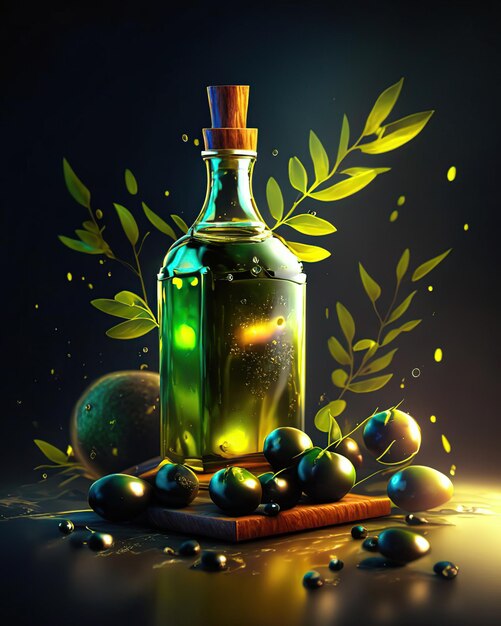 Olijfoliepotten met olijven en gebottelde olie