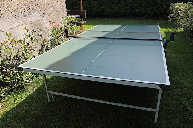 Olijftuin met stoelen, ligstoelen, schommels, pingpongtafels en een eettafel