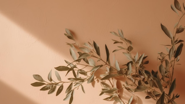 Photo olive branch leaves on beige background illustration ai generative